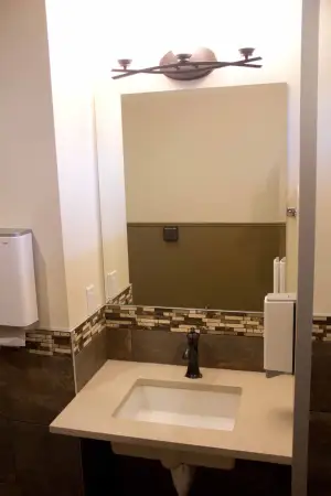 photo of a bathroom sink that looks like something you would see in an office