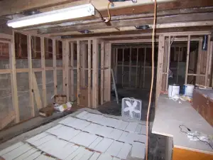 photo of a work in progress to rebuild a basement room